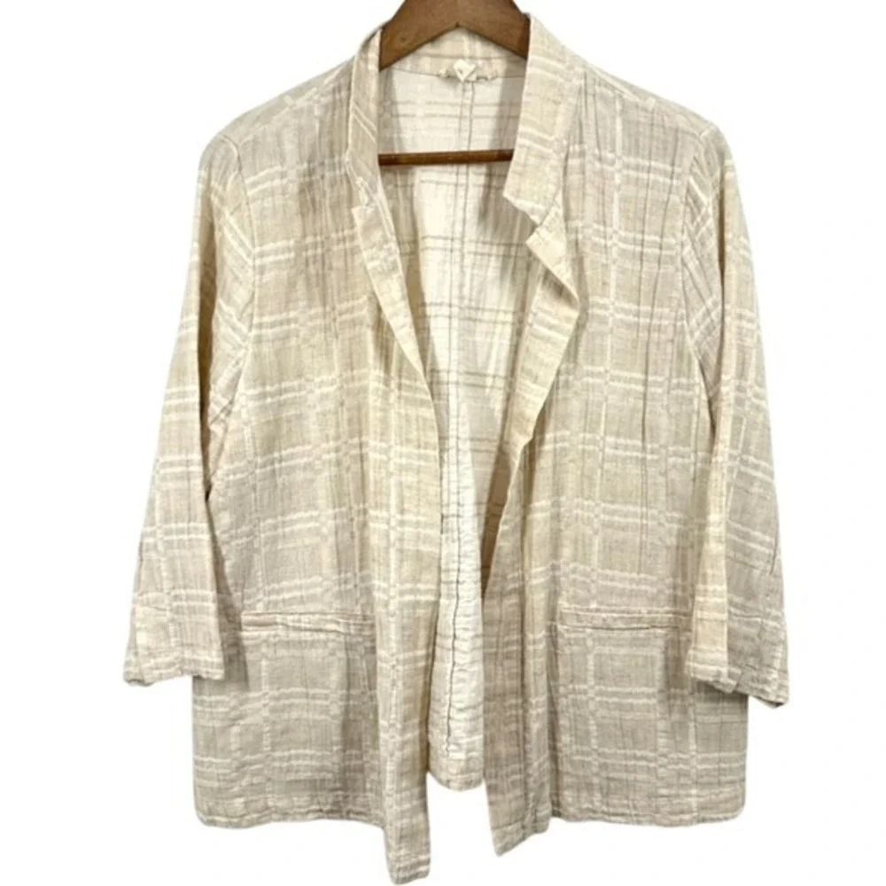 Eileen Fisher Cream Linen Open Front Jacket Women's Size Large Lagenlook Spring‎